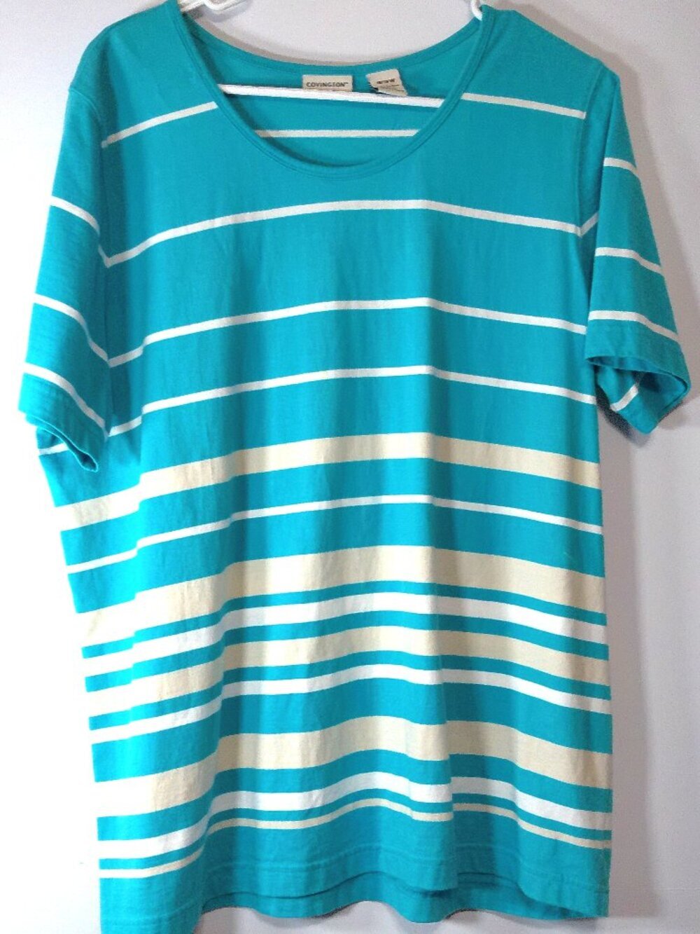 Covington Women’s Striped Top 16/18W Teal White Short Sleeve Plus Size Casual